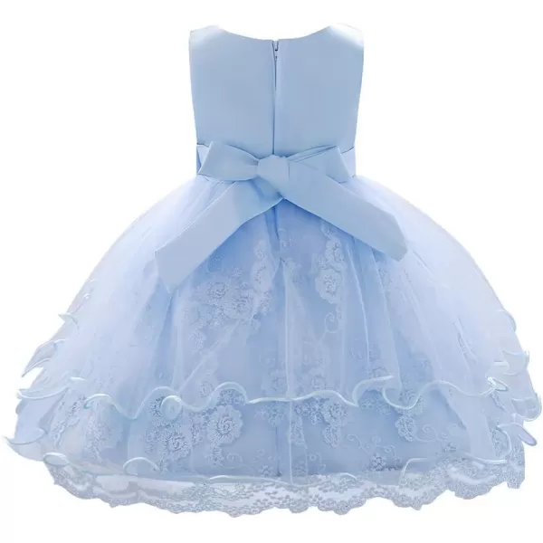 Lace Flower Girls Bowknot Tutu Dress for Baby Infant Christening Baptism Gown Princess Pageant Wedding Party Tulle DressesSky Blue