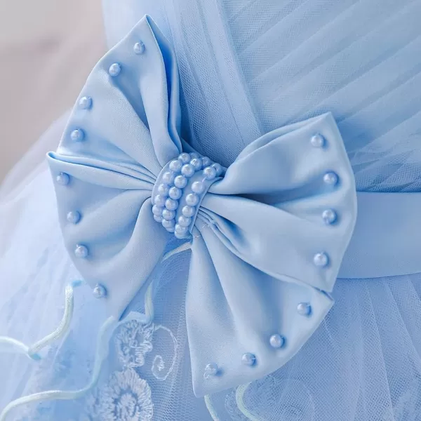 Lace Flower Girls Bowknot Tutu Dress for Baby Infant Christening Baptism Gown Princess Pageant Wedding Party Tulle DressesSky Blue