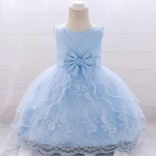 Lace Flower Girls Bowknot Tutu Dress for Baby Infant Christening Baptism Gown Princess Pageant Wedding Party Tulle DressesSky Blue