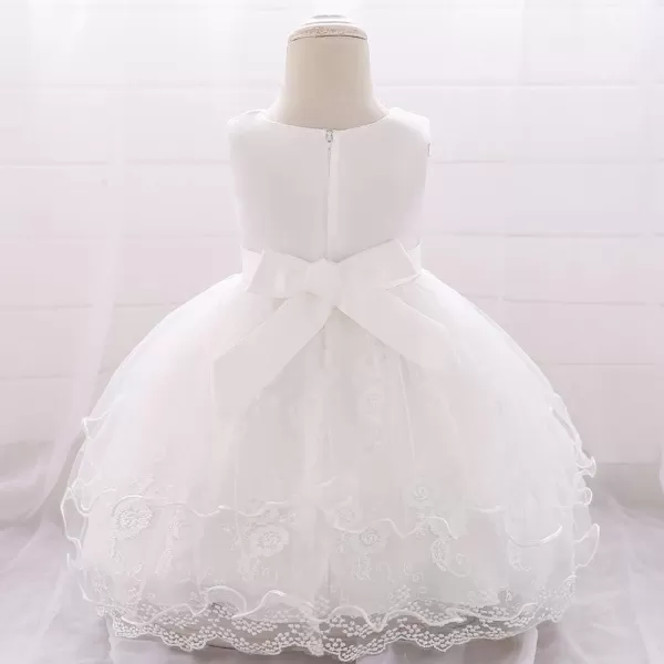 Lace Flower Girls Bowknot Tutu Dress for Baby Infant Christening Baptism Gown Princess Pageant Wedding Party Tulle DressesWhite