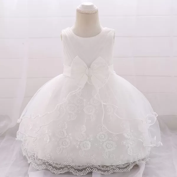 Lace Flower Girls Bowknot Tutu Dress for Baby Infant Christening Baptism Gown Princess Pageant Wedding Party Tulle DressesWhite