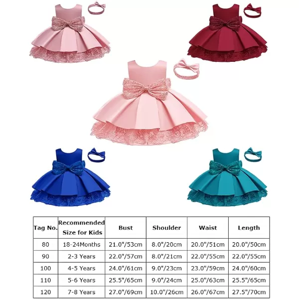 Lace Flower Girls Sequin Bow Tutu Dress for Kids Baby Baptism Communion Birthday Party Formal Wedding DressesHeadwearDusty Pink