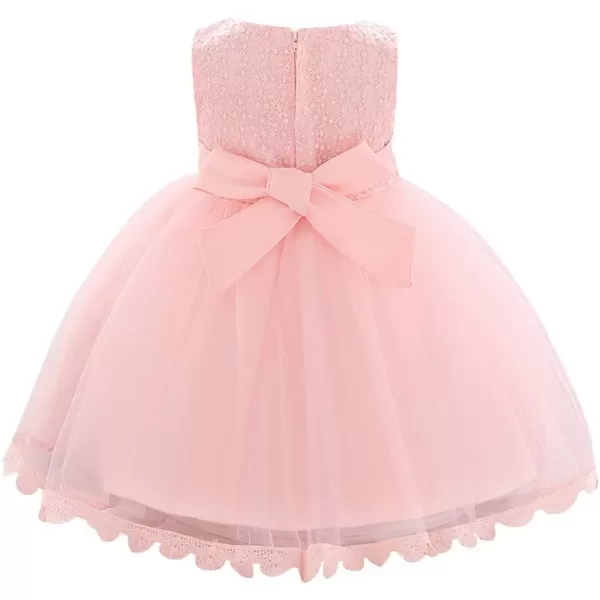 Lace Flower Girls Sequins Bow Tutu Dress for Infant Baby Christening Baptism Communion Birthday Party Wedding DressesPink