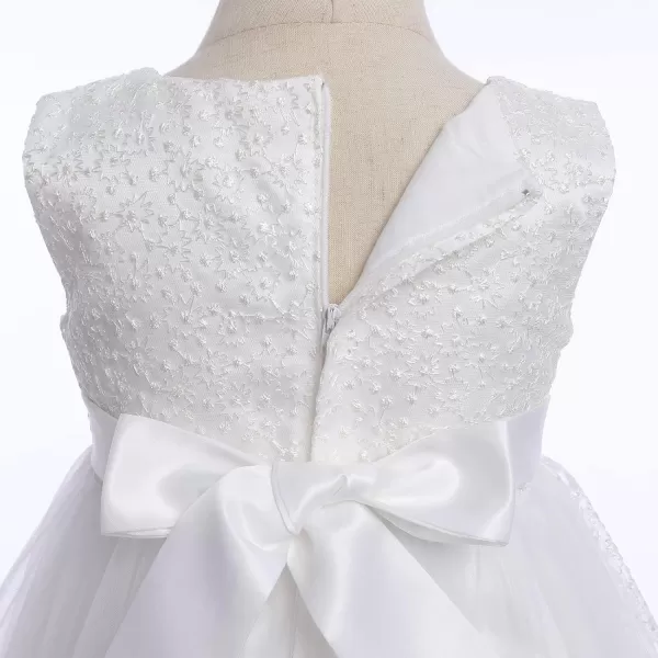 Lace Flower Girls Sequins Bow Tutu Dress for Infant Baby Christening Baptism Communion Birthday Party Wedding DressesWhite