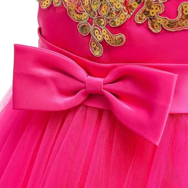 Lace Flower Girls Sequins Bowknot Tutu Dress for Kids Baby Christening Baptism Communion Birthday Party Wedding DressesHot Pink