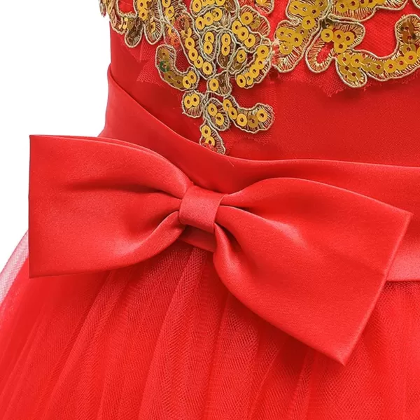 Lace Flower Girls Sequins Bowknot Tutu Dress for Kids Baby Christening Baptism Communion Birthday Party Wedding DressesRed