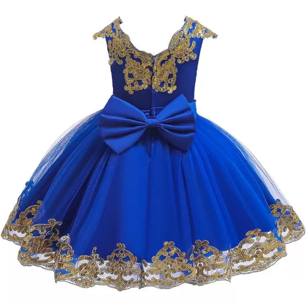 Lace Flower Girls Sequins Bowknot Tutu Dress for Kids Baby Christening Baptism Communion Birthday Party Wedding DressesRoyal Blue