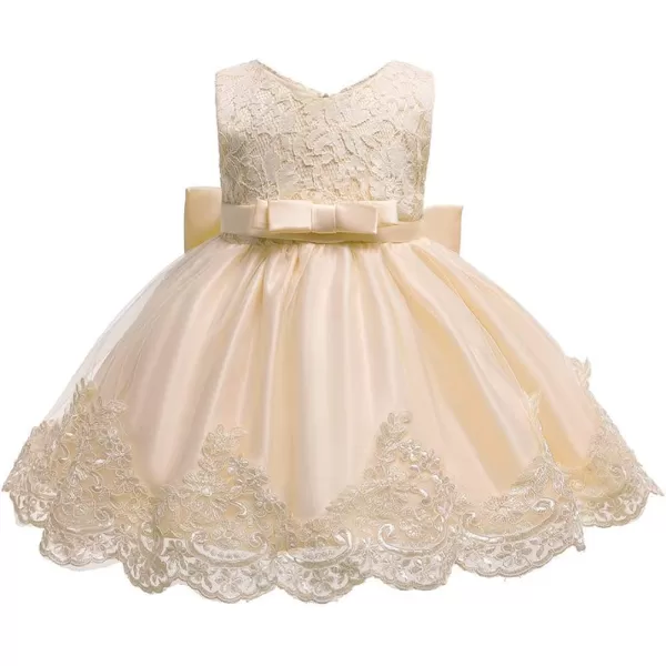 Lace Flower Girls Tutu Dress for Kids Baby Christening Baptism Communion Birthday Party Formal Wedding DressesHeadwearChampagne