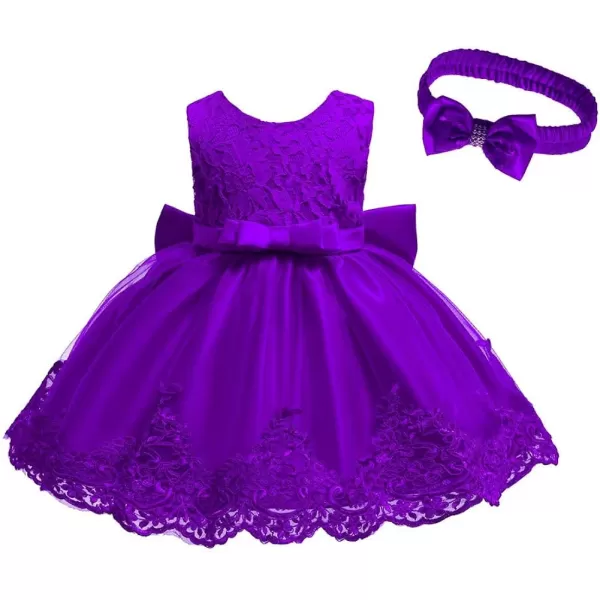 Lace Flower Girls Tutu Dress for Kids Baby Christening Baptism Communion Birthday Party Formal Wedding DressesHeadwearDark Purple