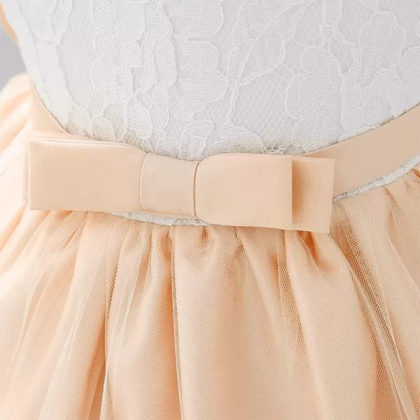 Lace Flower Girls Tutu Dress for Kids Baby Christening Baptism Communion Birthday Party Formal Wedding DressesHeadwearLight Apricot