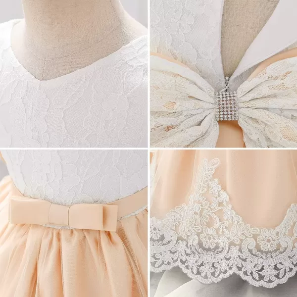 Lace Flower Girls Tutu Dress for Kids Baby Christening Baptism Communion Birthday Party Formal Wedding DressesHeadwearLight Apricot