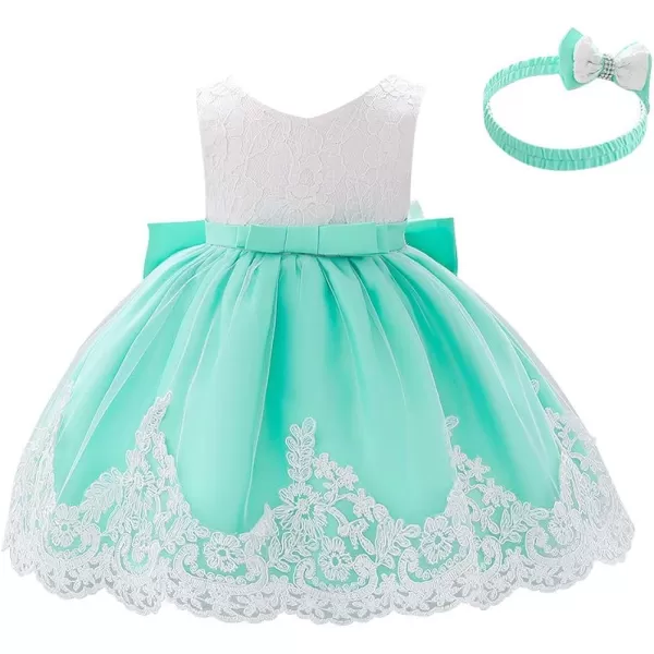 Lace Flower Girls Tutu Dress for Kids Baby Christening Baptism Communion Birthday Party Formal Wedding DressesHeadwearLight Green