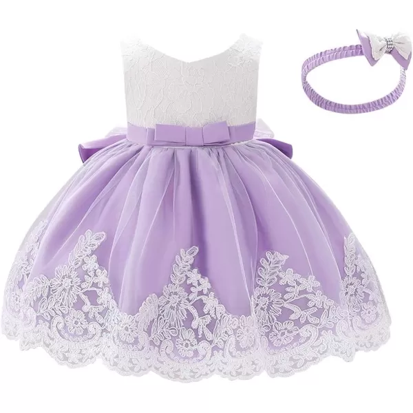 Lace Flower Girls Tutu Dress for Kids Baby Christening Baptism Communion Birthday Party Formal Wedding DressesHeadwearLilac