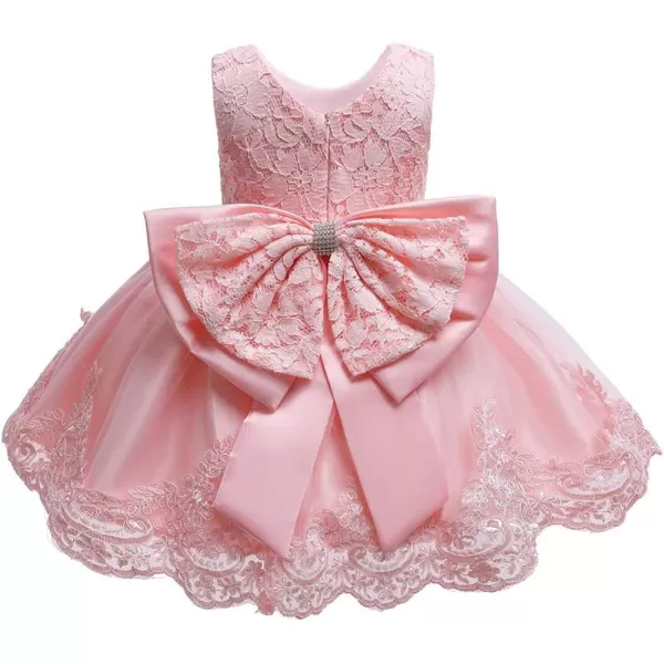 Lace Flower Girls Tutu Dress for Kids Baby Christening Baptism Communion Birthday Party Formal Wedding DressesHeadwearPink 2