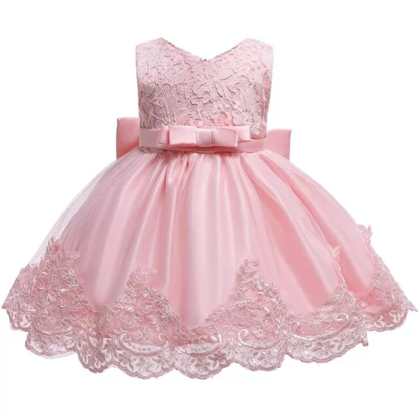 Lace Flower Girls Tutu Dress for Kids Baby Christening Baptism Communion Birthday Party Formal Wedding DressesHeadwearPink 2