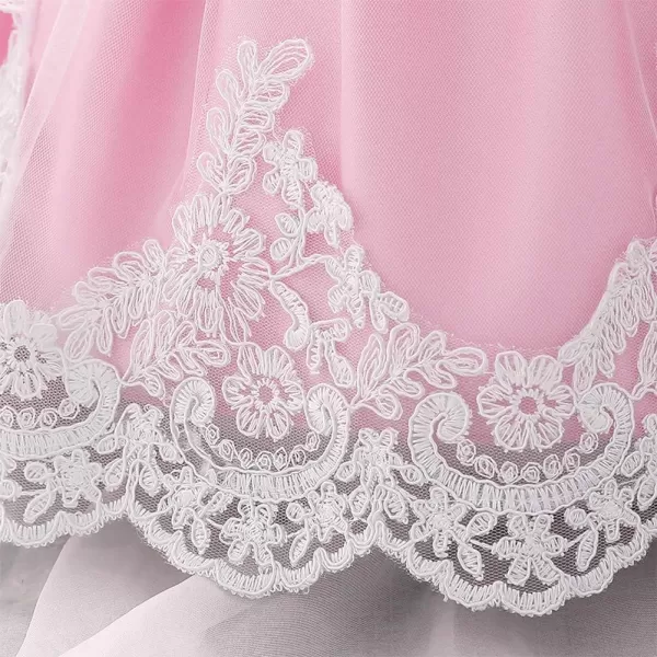 Lace Flower Girls Tutu Dress for Kids Baby Christening Baptism Communion Birthday Party Formal Wedding DressesHeadwearPink 3