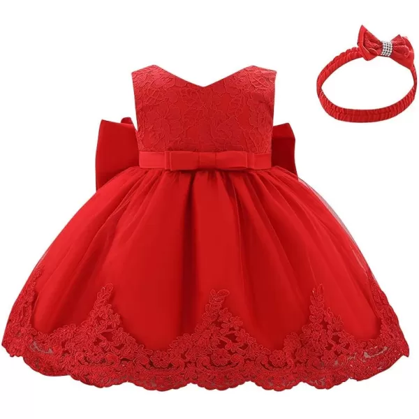 Lace Flower Girls Tutu Dress for Kids Baby Christening Baptism Communion Birthday Party Formal Wedding DressesHeadwearRed