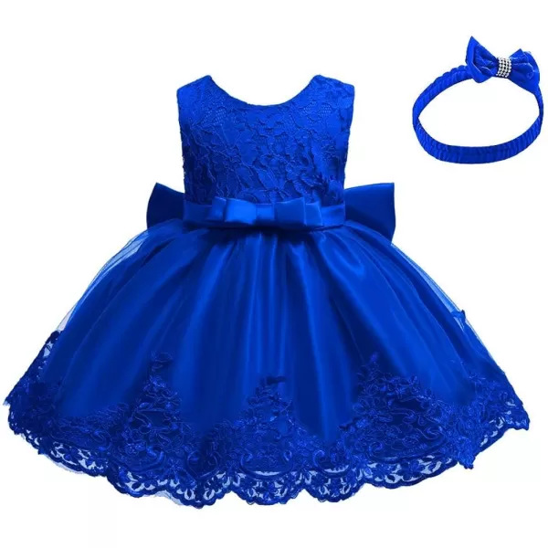 Lace Flower Girls Tutu Dress for Kids Baby Christening Baptism Communion Birthday Party Formal Wedding DressesHeadwearRoyal Blue