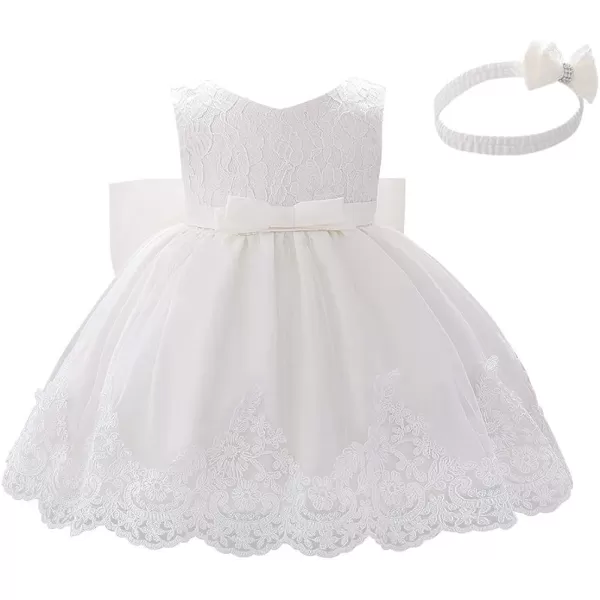 Lace Flower Girls Tutu Dress for Kids Baby Christening Baptism Communion Birthday Party Formal Wedding DressesHeadwearWhite