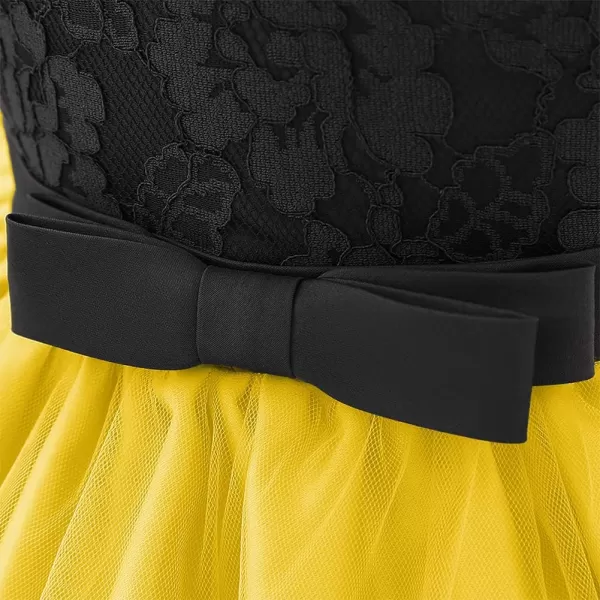 Lace Flower Girls Tutu Dress for Kids Baby Christening Baptism Communion Birthday Party Formal Wedding DressesHeadwearYellow  Black