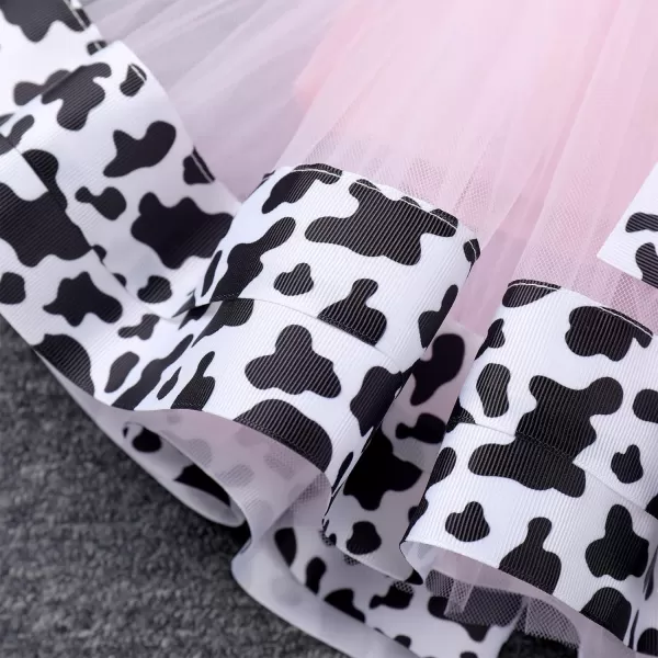 Ladybug Cow Bee 1st Birthday Outfit for Baby Girls Flutter Sleeves Romper Tutu Skirt Headband Bowknot Dress up CostumePink Cow  Two
