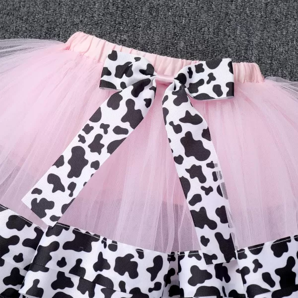 Ladybug Cow Bee 1st Birthday Outfit for Baby Girls Flutter Sleeves Romper Tutu Skirt Headband Bowknot Dress up CostumePink Cow  Two