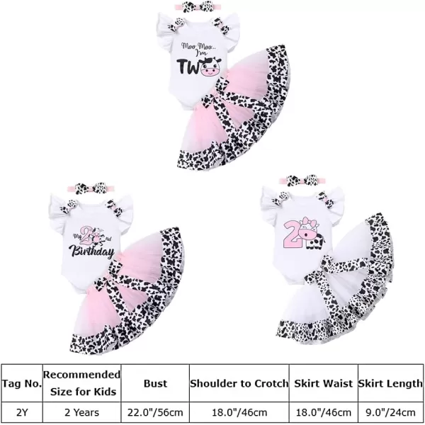 Ladybug Cow Bee 1st Birthday Outfit for Baby Girls Flutter Sleeves Romper Tutu Skirt Headband Bowknot Dress up CostumePink Cow  Two