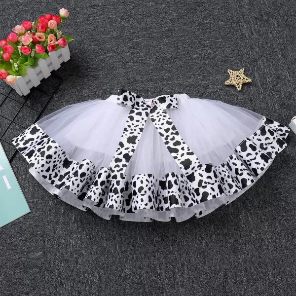 Ladybug Cow Bee 1st Birthday Outfit for Baby Girls Flutter Sleeves Romper Tutu Skirt Headband Bowknot Dress up CostumeWhite Cow  Bow