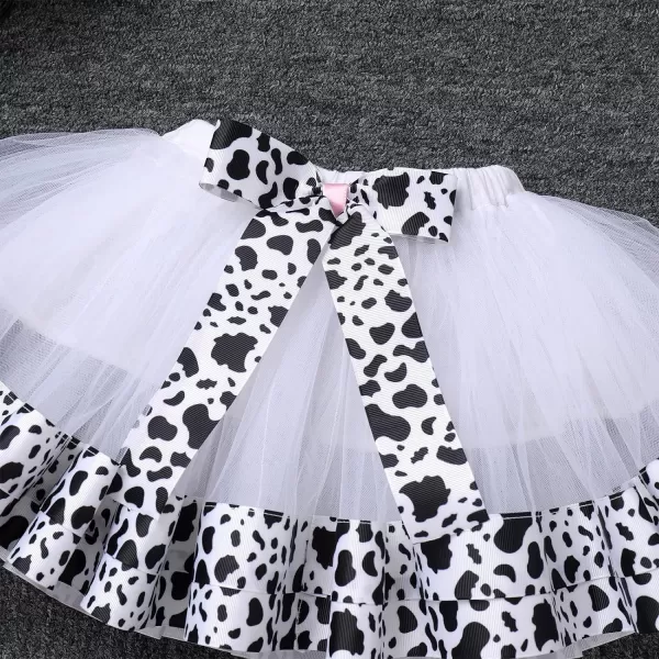 Ladybug Cow Bee 1st Birthday Outfit for Baby Girls Flutter Sleeves Romper Tutu Skirt Headband Bowknot Dress up CostumeWhite Cow  No3