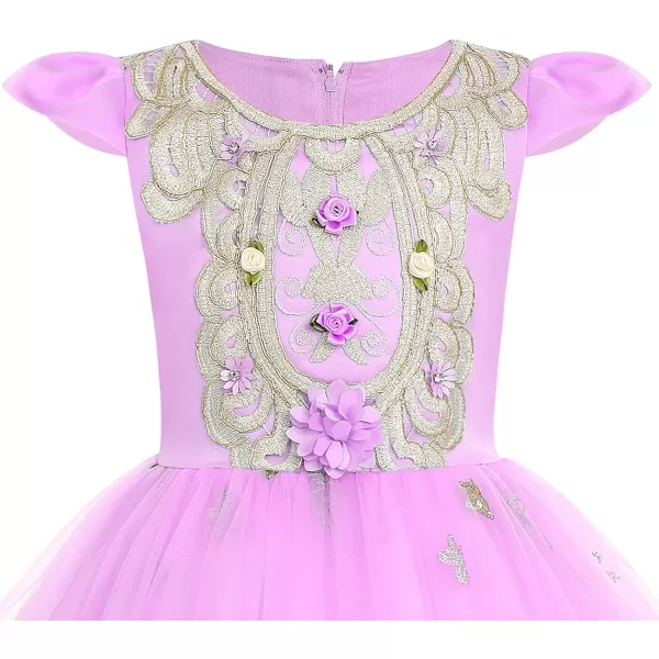 Little Big Girls Flower Lace Long Princess Dress Kids Wedding Bridesmaid Pageant Party Communion Puffy Tulle Ball GownsLight Purple