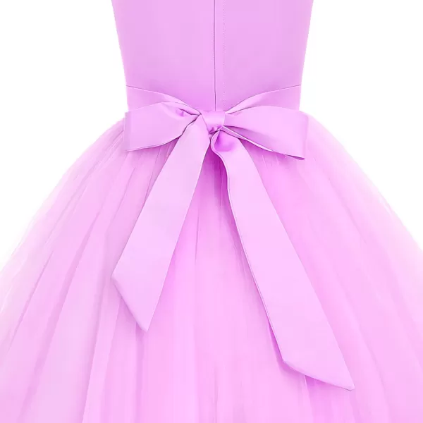 Little Big Girls Flower Lace Long Princess Dress Kids Wedding Bridesmaid Pageant Party Communion Puffy Tulle Ball GownsLight Purple
