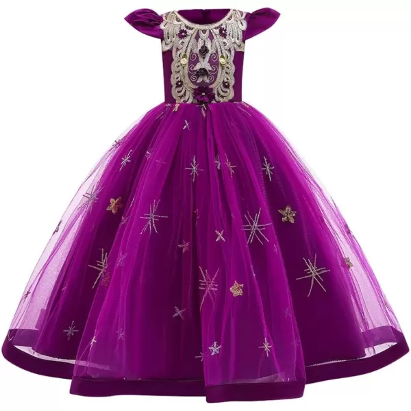 Little Big Girls Flower Lace Long Princess Dress Kids Wedding Bridesmaid Pageant Party Communion Puffy Tulle Ball GownsPurple