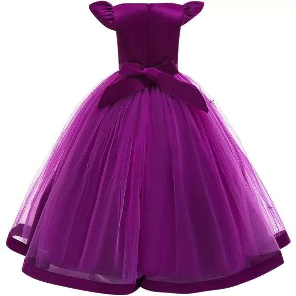 Little Big Girls Flower Lace Long Princess Dress Kids Wedding Bridesmaid Pageant Party Communion Puffy Tulle Ball GownsPurple