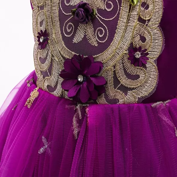 Little Big Girls Flower Lace Long Princess Dress Kids Wedding Bridesmaid Pageant Party Communion Puffy Tulle Ball GownsPurple