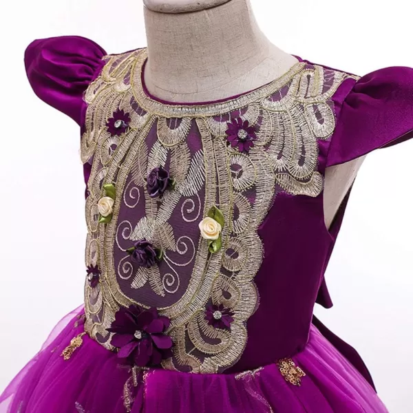 Little Big Girls Flower Lace Long Princess Dress Kids Wedding Bridesmaid Pageant Party Communion Puffy Tulle Ball GownsPurple
