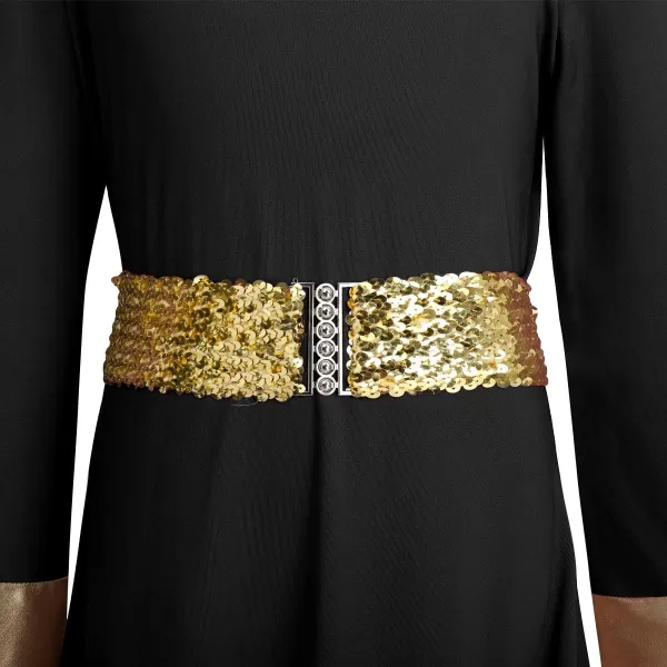 LittleBig Girls Metallic Gold Bell Long Sleeve Praise Dance Dress  Sequins Waistband Liturgical Worship Dancewear SetBlack