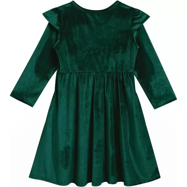 Mommy and Me Dress Ruffle Long Sleeve Casual Christmas Party Velvet Dress Mother Daughter Family Matching Dress ClothesGreen