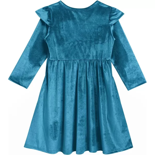 Mommy and Me Dress Ruffle Long Sleeve Casual Christmas Party Velvet Dress Mother Daughter Family Matching Dress ClothesLake Blue
