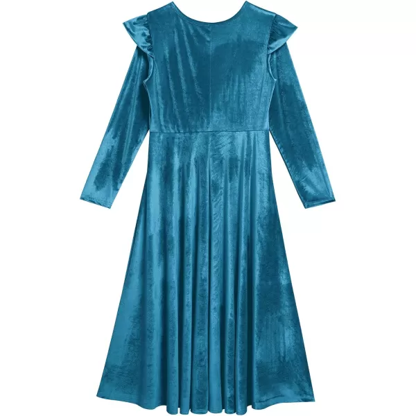 Mommy and Me Dress Ruffle Long Sleeve Casual Christmas Party Velvet Dress Mother Daughter Family Matching Dress ClothesLake Blue