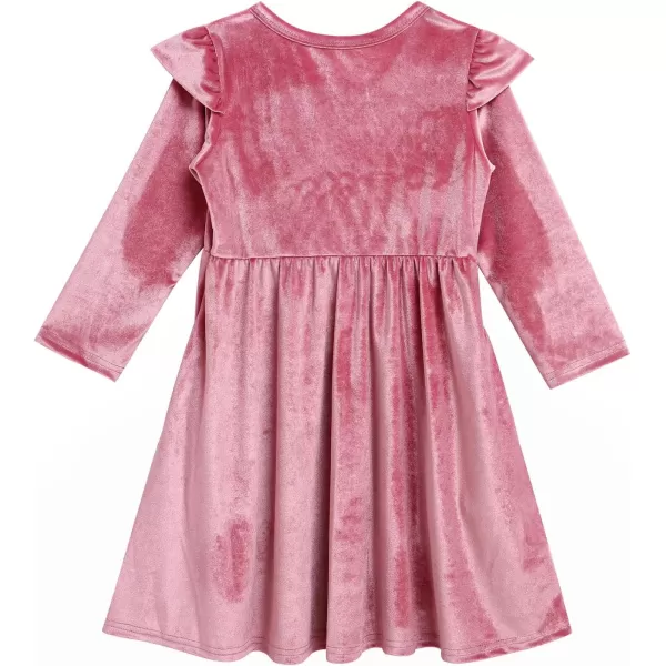 Mommy and Me Dress Ruffle Long Sleeve Casual Christmas Party Velvet Dress Mother Daughter Family Matching Dress ClothesPink