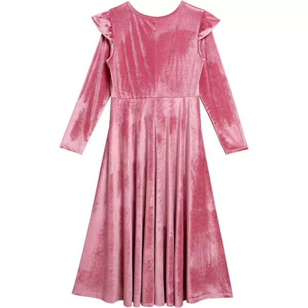Mommy and Me Dress Ruffle Long Sleeve Casual Christmas Party Velvet Dress Mother Daughter Family Matching Dress ClothesPink