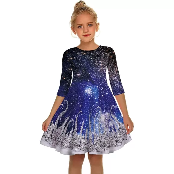 Mother Daughter Christmas Dress for Women Girls Xmas Holiday Cocktail Party Dresses Mommy and Me Family Matching OutfitBlue Galaxy