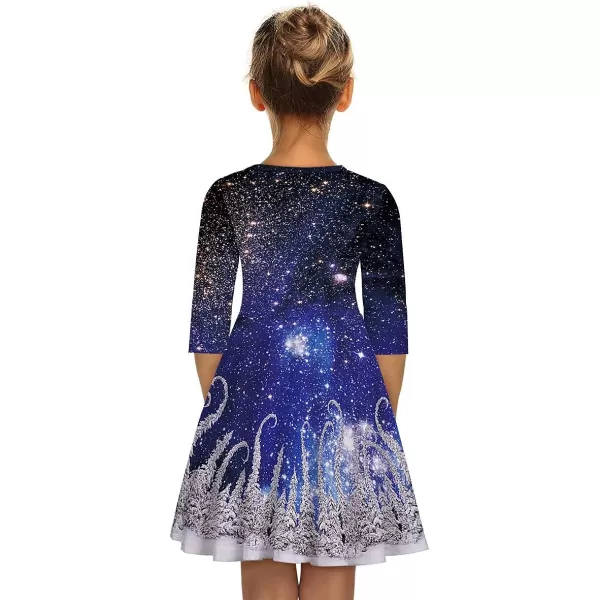 Mother Daughter Christmas Dress for Women Girls Xmas Holiday Cocktail Party Dresses Mommy and Me Family Matching OutfitBlue Galaxy