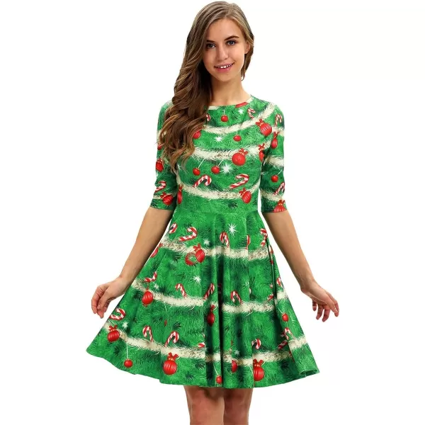 Mother Daughter Christmas Dress for Women Girls Xmas Holiday Cocktail Party Dresses Mommy and Me Family Matching OutfitGreen Candy Cane