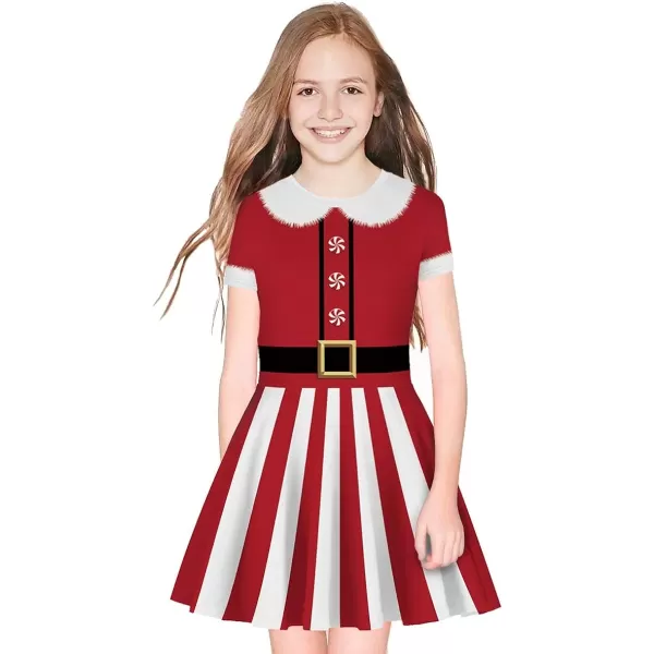 Mother Daughter Christmas Dress for Women Girls Xmas Holiday Cocktail Party Dresses Mommy and Me Family Matching OutfitRed Santa Claus Striped