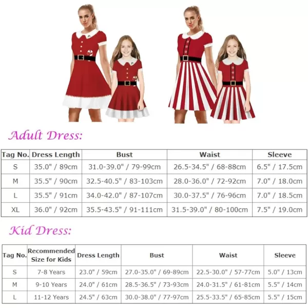 Mother Daughter Christmas Dress for Women Girls Xmas Holiday Cocktail Party Dresses Mommy and Me Family Matching OutfitRed Santa Claus Striped