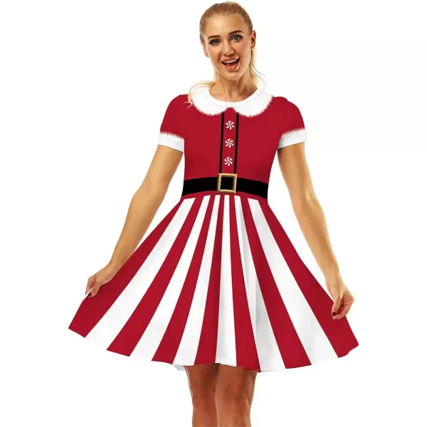 Mother Daughter Christmas Dress for Women Girls Xmas Holiday Cocktail Party Dresses Mommy and Me Family Matching OutfitRed Santa Claus Striped