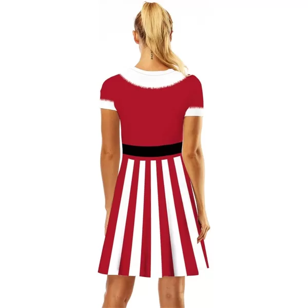 Mother Daughter Christmas Dress for Women Girls Xmas Holiday Cocktail Party Dresses Mommy and Me Family Matching OutfitRed Santa Claus Striped