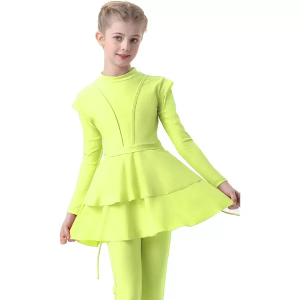 Muslim Swimsuits for Girls Kids Butterfly Islamic Swimwear Burkini Full Cover Hijab Top Pants Swim Costume Bathing SuitFluorescent Green 3pcs