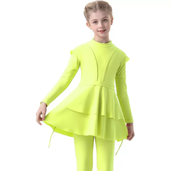 Muslim Swimsuits for Girls Kids Butterfly Islamic Swimwear Burkini Full Cover Hijab Top Pants Swim Costume Bathing SuitFluorescent Green 3pcs